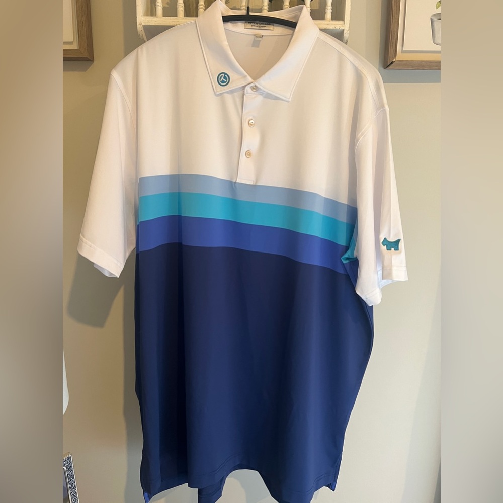 Peter Millar Men's Blue and White Polo Shirt Scotty cameron